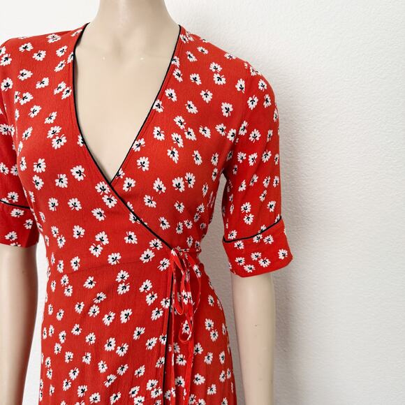 [Ganni] Silvery Crepe V-Neck Floral Print Wrap Red Apple Maxi Dress Size Large L - Picture 10 of 14